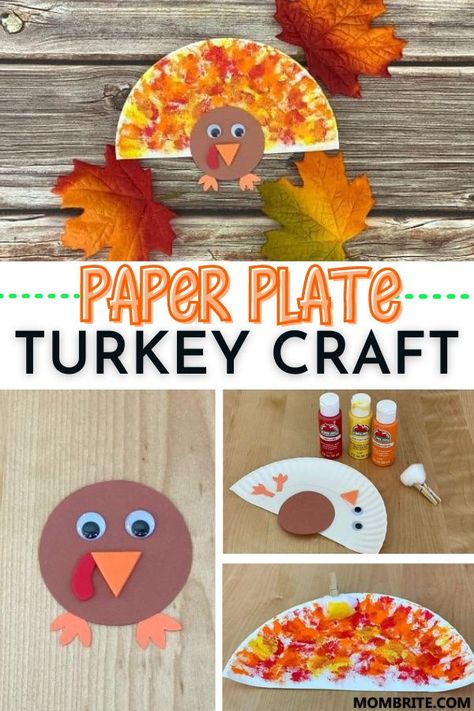 Turkey Plates Craft, Turkey Craft With Paper Plate, Turkey Craft Paper Plate, Turkey Plate Crafts Preschool, Turkey Out Of Paper Plate, Thanksgiving Potholder Craft, Cotton Ball Turkey Craft, Preschool Art Thanksgiving, Cotton Ball Painted Turkey