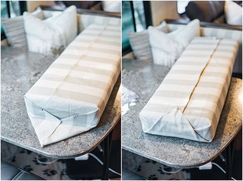 diy no sew cushion covers | rv lifestyle hacks No Sew Cushion Covers, Sew Cushion Covers, Camper Cushions, Popup Camper Remodel, Diy Cushion Covers, Camper Redo, Vintage Camper Remodel, Camper Trailer Remodel, Camper Reno