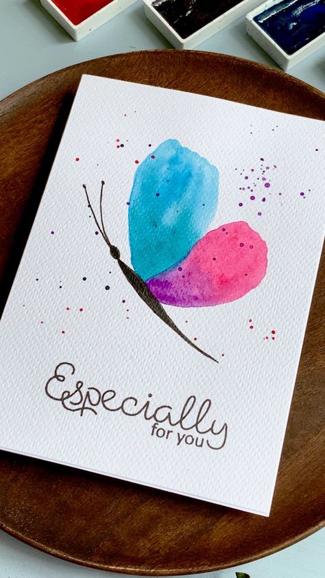 Handmade Easy Cards, Making Watercolor Cards, Handmade Cards Watercolor, Water Colour Cards Handmade, How To Make Watercolor Cards, Easy Homemade Cards Simple, Diy Card Watercolor, Watercolor Greeting Cards Simple, Watercolour Cards Ideas Simple