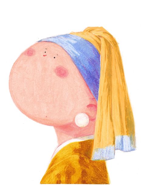 Big Face Vol. Master Piece on Behance Big Head Drawing, Oil Painting Character, Illustrator Character Design, Faces Illustration, Kid Illustration, Girl With A Pearl Earring, Posca Art, Face Illustration, Art Parody