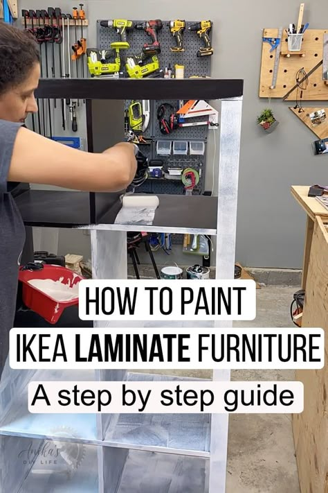 The complete step by step guide with a full video tutorial on how to paint Ikea laminate furniture with NO sanding for a long-lasting finish. Painting Laminate Furniture, Painting Ikea Furniture, Easy Ikea Hacks, Ikea Hacks Ideas, Painting Laminate, Laminate Furniture, Easy Ikea Hack, Ikea Desk, Ikea Hack Ideas