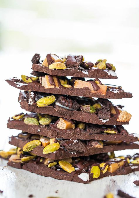 Pistachio Bark, Expensive Chocolate, Oreo Bark, Dark Chocolate Bark, Chocolate Bark Recipe, Averie Cooks, Snack Mixes, Bark Recipe, Chocolate Bark