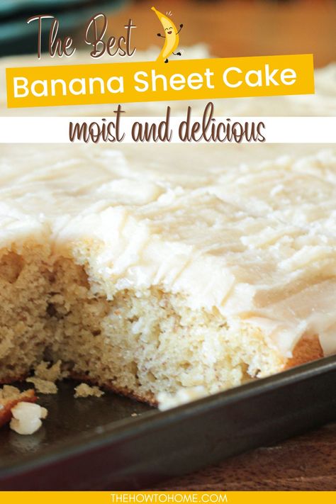 Banana Cake Bars Recipe, Fiesta Banana Cake, Banana Sheet Cake Browned Butter, Banana Cake Sheet Cake, Banana Texas Sheet Cake Recipe, Texas Banana Sheet Cake, Southern Banana Cake Recipe, Potluck Banana Cake, Sheet Pan Banana Cake