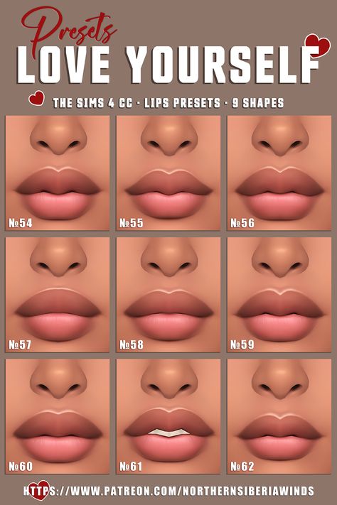 LOVE YOURSELF: PRESETS COLLECTION ❤️ | Patreon Sims 4 Pouty Lips, Sims 4 Lip Shape, The Sims 4 Lips Preset, Sims For Download The Sims 4, Face Mods Sims 4, Sims4 Lips Cc, Make Sims 4 Cc, The Sims 4 Cc Lips Preset, Lip Preset Sims 4