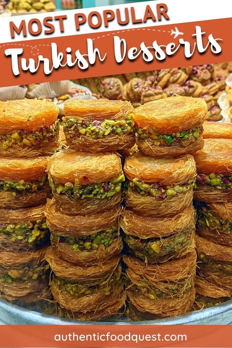 Turkey Desserts by Authentic Food Quest Turkish Snacks Recipes, Turkish Pistachio Dessert, Turkish Desserts Sweets, Turkish Christmas Recipes, Turkish Deserts Recipe, Authentic Turkish Recipes, Turkish Sweets Recipes, Turkish Dessert Recipes, Turkish Recipes Traditional