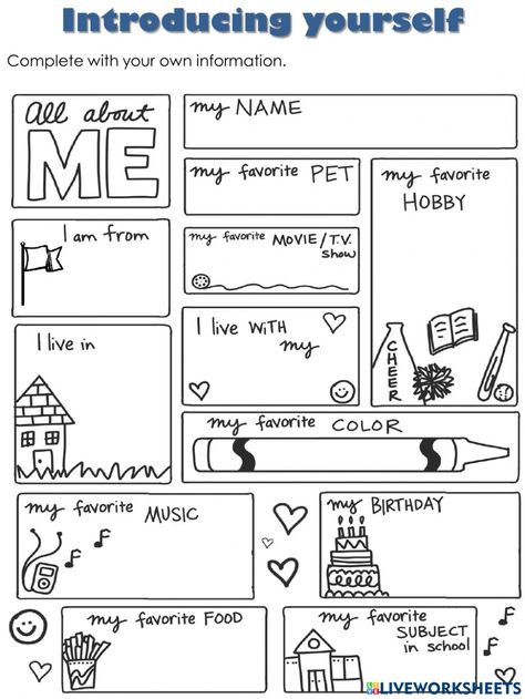 Me Worksheet, All About Me Printable, Introducing Yourself, All About Me Worksheet, About Me Template, Simple Present, All About Me Preschool, All About Me Activities, About Me Activities