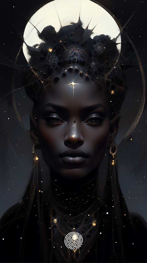 Image Vampire Black Woman, Dark Feminine Photography, Black Greek Goddess, Black Moon Goddess, Black Persephone, Immortal Dark, Dark Folklore, Black Empress, Nyx Goddess