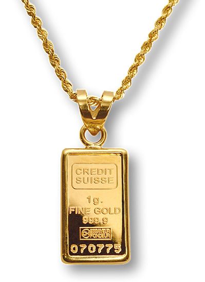 Credit Suisse 1G Gold Bar Necklace Unique Gold Pendant For Men, Silver Coin Jewelry, Gold Pendants For Men, Lingot D'or, Gold Bar Pendant, Gold Bullion Bars, Credit Suisse, Small Bar, Gold Money