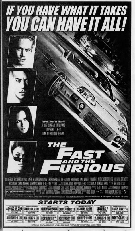 The Fast & The Furious Opens in STL, 6/22/2001 Fast 5 Poster, Fast And Furious 5 Poster, Vintage Fast And Furious Poster, Fast And Furious Car Posters, Fast And Furious Poster Art, Fast Ans Furious Cars, Fast Furious Poster, Fast And Furious Graphic Design, Fast And Furious Aesthetic Poster