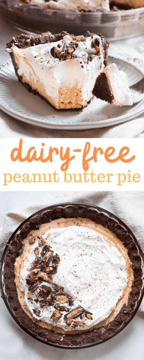 Peanut Butter Pie Dairy Free, Dairy Free Cream Pie, Pie Recipes Dairy Free, Healthy Peanut Butter Pie, Dairy Free Pie Recipes, Best Peanut Butter Pie, Pie Dairy Free, Dairy Free Pie, Dairy Free Pies