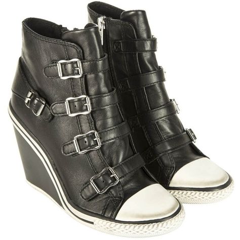 Women’s Ash Thelma Hi-Top Wedge Trainers (2.710.265 IDR) ❤ liked on Polyvore featuring shoes, sneakers, ash trainers, ash high tops, wedge sneakers, hi tops and buckle wedge sneakers Hidden Wedge Shoes, 2000s Sneakers, Wedged Sneakers, Wedge High Tops, Ash Sneakers, High Top Wedge Sneakers, Wedge Trainers, Sneakers High Top, Dream Aesthetic