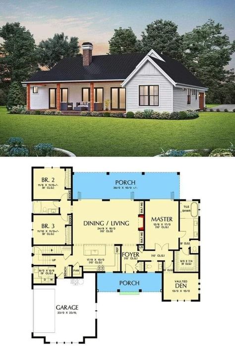 Rancher House Plans, House Plans With Pictures, Craftsman Farmhouse, Retirement House, American House Plans, Farmhouse Floor Plans, Free House Plans, House Plans 3 Bedroom, House Plans One Story