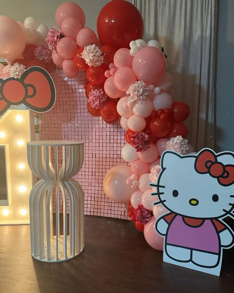 Hello kitty 🤍🎀 • • • • • #hellokitty #hellokittylover #hellokittybirthday #balloondecor #balloongarland #dfwpartyrentals #balloonstylist #balloondecor #instadaily Red Hello Kitty Party Decorations, Hello Kitty Graduation Party, Hello Kitty Balloon Garland, Pink Grad Party, Girl Party Themes, Hello Kitty Baby Shower, Hello Kitty Bday, Hello Kitty Theme Party, Hello Kitty Theme