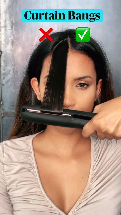 Things To Do With A Hair Straightener, How To Style Curtain Bangs Without Round Brush, Ironing Hair Tips, Curtain Bangs Using Straightener, Ways To Do Your Hair With A Straightener, Graduation Hairstyles For Layered Hair, Straightening Curtain Bangs, How To Style Curtain Bangs With Iron, Curtain Bangs With Hair Straightener