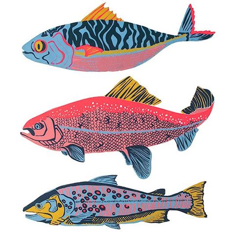 Stamp Letter, Fish Motif, Fish Illustration, Fish Print, Arte Animal, Fish Art, Lino Print, Funky Art, Greetings Card