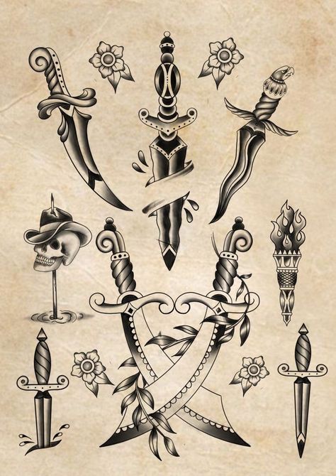 Traditional Tattoos Black And White, American Traditional Tattoos Black, Traditional Tattoos Black, Tattoos Black And White, Dagger Drawing, Traditional Dagger Tattoo, Traditional Tattoo Black And White, Traditional Dagger, Traditional Black Tattoo