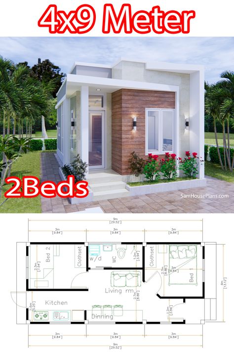 Tiny Minimalist House, Two Bedroom Tiny House Plans Layout, 5 X 10 Meters House Plan, 4x9 House Plan, Tiny House With 2 Bedrooms, 4x10 House Plan, Modern Tiny House Design Floor Plans, 5x10 House Plan, Small House Ideas Tiny Homes