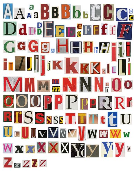 Colorful, newspaper, magazine alphabet. Colorful newspaper magazine alphabet, different size letters stock image Newspaper Magazine, Newspaper, Alphabet, Magazine