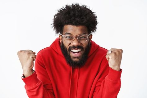 Happy Man Photography, Happy Portrait Photography, Excited Person, Thumbnail Poses, Happy Black Man, Studio Photoshoot Poses, Guy Smiling, Man Background, Neon Portrait