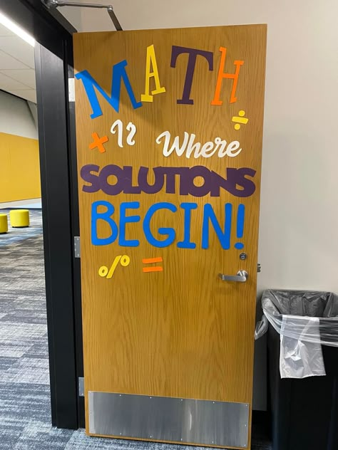 Math Night Decorations, Mathematics Classroom Decor, Math Door Decorations, Butterfly Life Cycle Preschool, Teaching Energy, Math Helper, Math Classroom Ideas, Book Door, Classroom Decor Middle