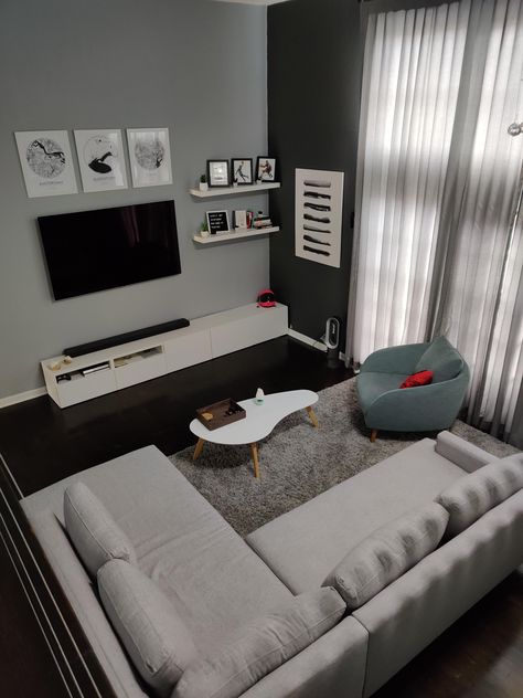 Completely re-did my living room this month! Simple Men Room Ideas, Room Design For Men Small Spaces, Bachelor Pad Apartment Living Room, Men’s Apartment Decor Modern, Male Living Space Living Room, Bachelor Room Decor, Men House Decor Ideas Living Room, Bachelor Decor Ideas, Industrial Sitting Room