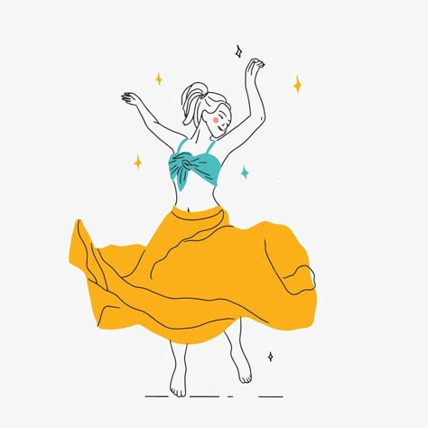 Dancing young woman in hand drawn line art style Dance Images Art, Dancing Aesthetic Drawing, Woman Dancing Illustration, Dancing Reference Drawing, Dancing Illustration Art, Senior Themes, Line Art Dance, Dance Illustration Art, Dance Line Art