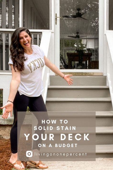 Deck Solid Stain Colors Ideas, Opaque Deck Stain Colors, Porch Floor Stain Colors, Solid Color Deck Stain Ideas, Greige Deck Paint Colors, Chatham Fog Deck Stain, Paint Deck Ideas, Stain Deck Ideas Diy, How To Stain A Deck