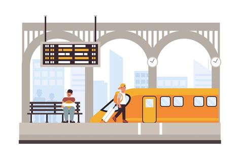 Public Train Station - Flat Illustration Train Station Illustration, Flat Illustration, Train Station, Design Process, Ui Design, Board Games, Pixel Art, Geometry, Sketch