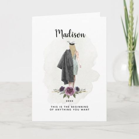 Watercolor Purple Floral Graduation Blond Girl Card ready to ship the fastest Watercolor Purple Floral Graduation Blond Girl Card quality productsElegant watercolor graduation girl illustration card with inspirational message.

// Can be customized to suit your needs.
© Gorjo Design... Invitation Addressing, Watercolor Graduation, Inspirational Quotes Cards, Congratulations Card Graduation, Grad Quotes, Inspirational Quotes For Girls, Event Decor Ideas, Watercolor Girl, Congratulations Cards