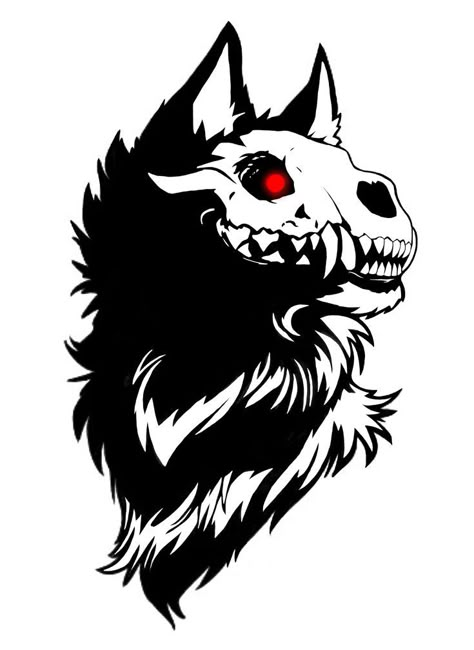 Wolf With Skull Tattoo, Hellhound Drawing Reference, Hellhound Tattoo Design, Wolf With Skull Face, Raven Easy Drawing, Wolf Skeleton Tattoo, Canine Skull Tattoo, Skull Wolf Art, Skull Dog Drawing