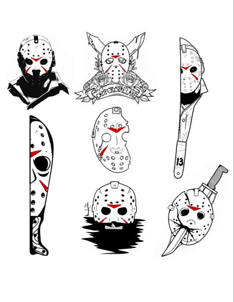 Horror Flash Art, Michael Myers Small Tattoo, Simple Beetlejuice Tattoos, What's Your Favorite Scary Movie Tattoo, Small Jason Voorhees Tattoo, Rocky Horror Art, Horror Movie Tattoo Designs, Friday The 13th Tattoo Jason, Jason Tattoo Design