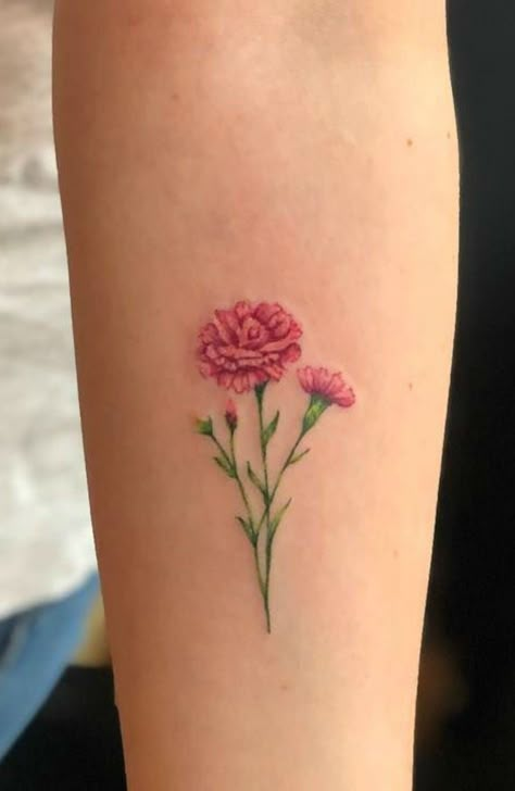 Pink Carnation Flower Tattoo, Pink Carnation Tattoo Mothers, Red Geraniums Tattoo, Carnation Flower Tattoo Watercolor, Colored Carnation Tattoo, Tiny Carnation Tattoo, Carnation Flower Tattoo Color, Red Carnation Flower Tattoo, Pink Carnations Tattoo