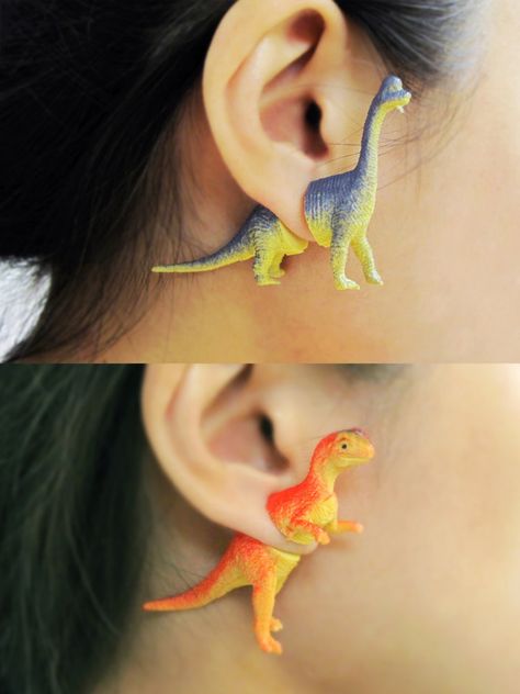 Retro Dinosaur, Plastic Dinosaur, Save Mother Earth, Dinosaur Earrings, Funky Earrings, Recycled Jewelry, Dinosaur Toys, Upcycled Jewelry, Earrings 3