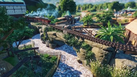 Zoo Building, Jungle Train, Planet Ideas, Theme Park Tycoon, Zoo Boo, Zoo Games, Zoo Map, Planet Zoo Inspiration, Train Bridge