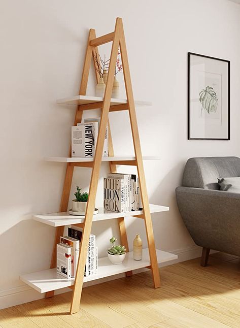 Hygge Office, Ladder Bookshelf, Nordic Furniture, Wood Bookshelves, Ladder Shelf, Scandinavian Furniture, Ladder Bookcase, Shelf Design, Furniture Deals