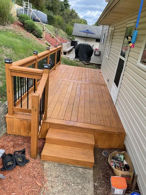 Cabot New Cedar Stain, Medium Brown Deck Stain, Cabot Semi Transparent Stain Colors, Porch Stain Colors Wood Exterior, Dark Deck Stain Colors, Porch Stain Colors Wood, Cabot Deck Stain Colors, Fence Stain Colors, Cedar Deck Stain