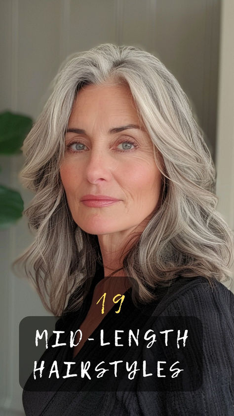 Discover hairstyles that defy age! Click for mid-length cuts that offer both sophistication and a youthful edge. 💇‍♀️🌟👩‍🦳 #AgeDefyingLooks #YouthfulHairstyles #SophisticatedStyle #MidLengthCuts #BeautyAt50 Middle Age Woman Haircut, Mid Length Hairstyles For Fine Hair, Medium Length Hair Women, Ethereal Hair, Cyberpunk Hair, Natural White Hair, Grunge Haircut, Mid Length Hairstyles, Youthful Hairstyles