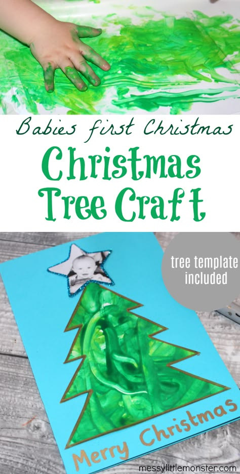 Christmas tree craft for babies first Christmas. Easy Christmas craft for babies with Christmas tree template Craft For Babies, Infant Crafts, Baby Christmas Crafts, Infant Art, Christmas Tree Craft, Infant Classroom, Tree Template, Christmas Tree Template, December Crafts