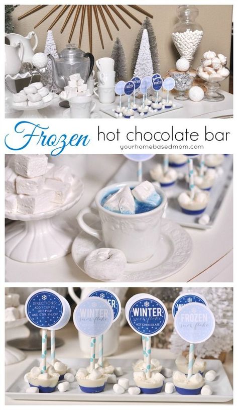 This Frozen Themed Hot Chocolate Bar is fun for the kids AND adults! Visit our 100 Days of Homemade Holiday Inspiration for more recipes, decorating ideas, crafts, homemade gift ideas and much more! Frozen Hot Chocolate Bar, Christmas Hot Chocolate Bar, Frozen Party Ideas, Frozen Hot Chocolate, Delicious Hot Chocolate, Crafts Homemade, Hot Chocolate Bar, Christmas Hot Chocolate, Frozen Themed