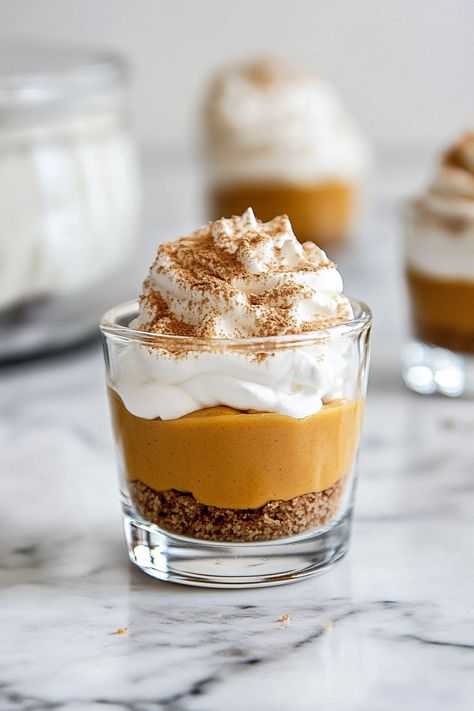 Easy Pumpkin Pie in a Cup Mini Pumpkin Mousse Cups, Pies In A Cup, One Cup Dessert, Pumpkin Pie In A Cup, Pie In A Cup, Digestive Cookies, Cup Dessert, Pumpkin Mousse, Hey There Pumpkin