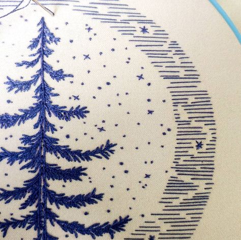 MOONLIGHT PINE pdf embroidery pattern embroidery hoop art | Etsy Pdf Embroidery Pattern, Embroidery Blue, Moon Full, Embroidery Boutique, Textile Inspiration, Halloween Embroidery Designs, Sky Tree, Hand Embroidery Kit, Halloween Embroidery