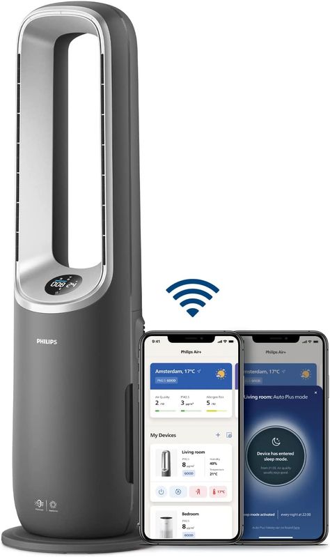 Purifies large rooms thoroughly: It distributes clean airflow to every corner of the room at a CADR (Clean Air Delivery Rate) of 270 m3/h(3), purifying rooms up to 70 m2(4) to protect you from pollen Electronic Appliances, Alexa App, Domestic Appliances, Hepa Filter, Clean Air, Multi Tasking, Air Purifier, Cooling Fan, 3 In 1