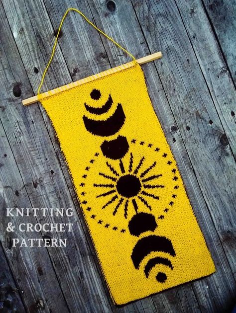 Sun and Moon Phase Wall Hanging | VETKA Moon Gift Ideas, Simple Tapestry, Cat Hat Pattern, Moon Phase Wall Hanging, Amazon Christmas Gifts, Moon Wall Hanging, Love By The Moon, Crochet Wall Art, Crochet Wall Hangings