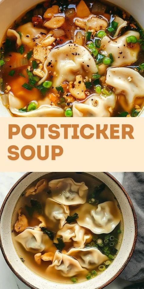 Cozy up with a bowl of Potsticker Soup! This comforting, flavorful soup combines crispy potstickers with a rich broth, creating the perfect comfort meal for chilly nights. Ideal for a quick weeknight dinner or a satisfying weekend lunch, this recipe will become a family favorite! 🍲🥟 #PotstickerSoup #ComfortFood #EasySoupRecipe #ChineseSoup #QuickDinner #SoupRecipes #WeeknightMeals Hearty Fall Soups, Potsticker Soup, Fall Soups And Stews, Potstickers Recipe, Asian Soup Recipes, Quick Soup Recipes, Weekend Lunch, Quick Soup, Comfort Soup Recipes