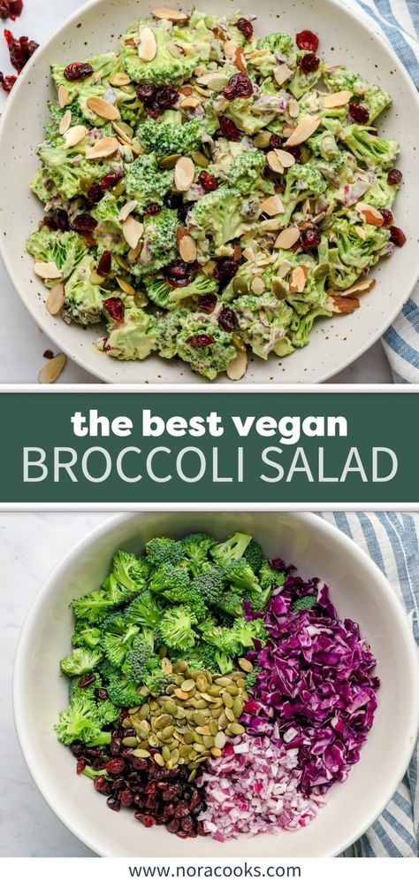 Vegan Broccoli Salad Broccoli Beet Salad, Broccoli Cabbage Salad, Chopped Salad Recipes Vegan, Vegan Broccoli Salad Recipe, Vegan Cold Salad Recipes, Kale Broccoli Salad, Vegan Cold Salad, Plant Based Salad Recipes, Brocoli Salad Recipes