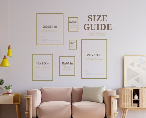 Wall Art Size Guide, Frame Size Guide, Print Size Guide, Comparison Chart, Poster Size Chart, Wall Display Guide, Boho Wall Art Size Guide Wall Art Size Guide, Art Size Guide, Homemade Frames, Photos For Wall, Print Size Guide, Office Goals, Bedroom Decor For Women, Framing Ideas, Comparison Chart