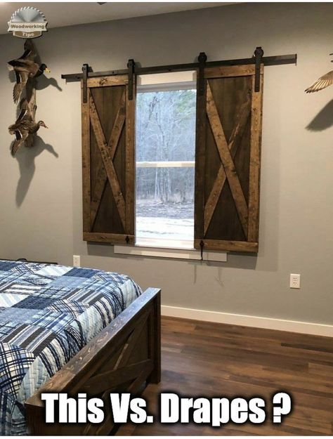 Barn Door Window, Rustic Furniture Design, Lake House Bedroom, Rustic Lake Houses, Rustic Bedroom Furniture, Living Room Spaces, Rustic Bedroom, The Bedroom, Rustic Interiors