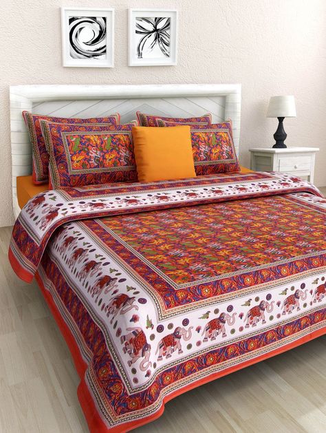 Jivika Enterprises 100% Cotton Double Bedsheet With 2 Pillow Covers , Multi Colour  #home #homedecore #homedecor #bedsheets Pillow Covers Amazon, Pretty Bedsheets, Pretty Bed Sheets, Bed Sheets Ideas, Colour Home, Jaipuri Print, Home Decor Things, Bed Sheets Online, King Size Bed Sheets