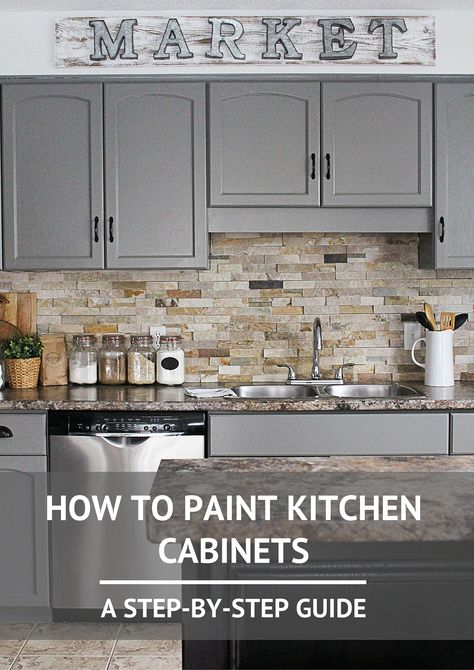 How to Paint Kitchen Cabinets Easy Diy Kitchen Cabinets, Cabinets Remodel, Kitchen Diy Ideas, Kitchen Cabinets Design, Diy Kitchen Ideas, Brick Backsplash Kitchen, Model Dapur, Paint Kitchen Cabinets, Kitchen Grey