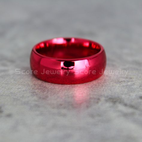 Custom Engraved 8mm Red Tungsten Band with Domed Edge Ring- 8mm Red Tungsten Wedding Ring by ScoreCustomJewelry on Etsy https://www.etsy.com/au/listing/492099183/custom-engraved-8mm-red-tungsten-band Red Wedding Band, Pink Wedding Band, Remove Bleach Stains, Wedding Bands His And Hers, Male Rings, Mickey Mouse Ring, Mexican Themed Weddings, Engagement Ring Sets, Ring And Bracelet